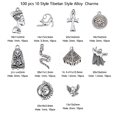 100 pcs 10 Style Tibetan Style Alloy  Pendants TIBEP-CJ0001-33-1