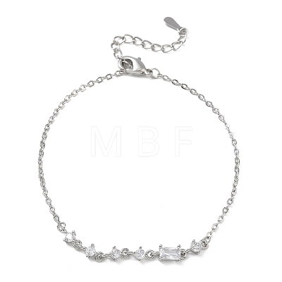 Brass Micro Pave Clear Cubic Zirconia Link Bracelets BJEW-E114-01C-P-1