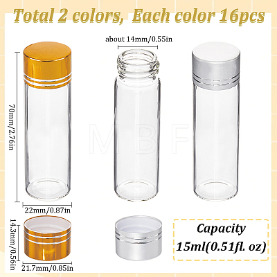 SUNNYCLUE 32Pcs 2 Colors Clear Glass Bottles Bead Containers CON-SC0001-13B-1