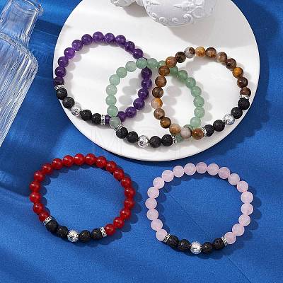 5Pcs Natural Gemstone Stretch Bracelets Sets BJEW-JB10956-1