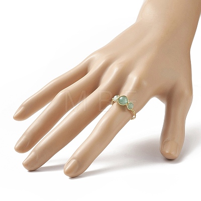 Natural Green Aventurine Round Braided Beaded Finger Ring RJEW-JR00550-05-1