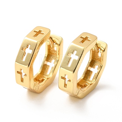 Brass Hollow Cross Hoop Earrings for Women EJEW-F281-06G-1