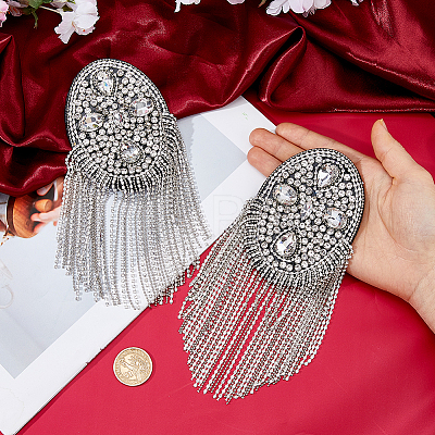 2Pcs Felt & Rhinestone & Iron Tassel Epaulettes AJEW-FH0009-07A-1