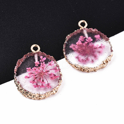 Transparent Clear Epoxy Resin & Dried Flower Pendants RESI-S383-075-C03-1