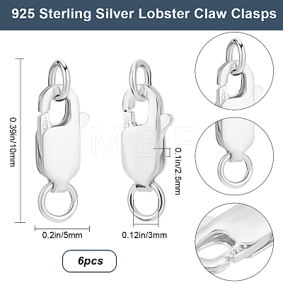 6Pcs 925 Sterling Silver Lobster Claw Clasps STER-BBC0007-28A-1