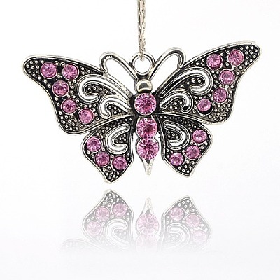 Vintage Butterfly Pendant Necklace Findings TIBE-M001-80E-1