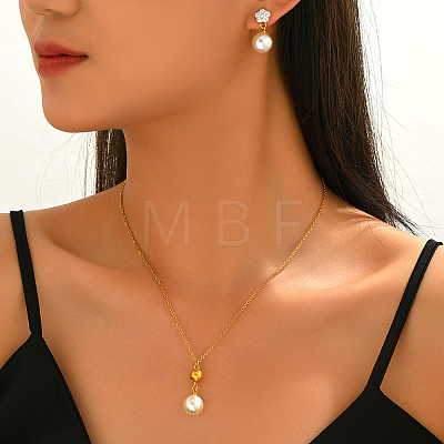 Round Plastic Imitation Pearl Earrings & Pendant Necklaces Sets for Women SY8055-1