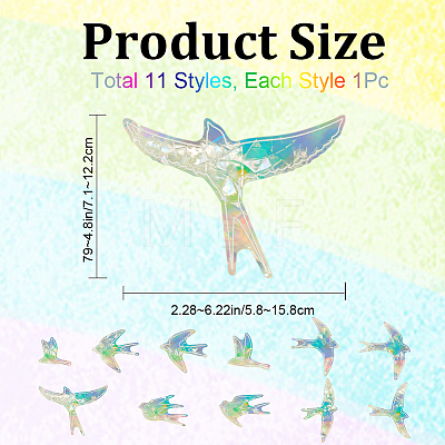 11Pcs Bird Colorful Suncatcher Rainbow Prism Electrostatic Glass Stickers DIY-WH0409-69H-1
