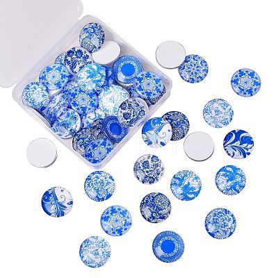 50Pcs Blue and White Printed Glass Cabochons sgGGLA-SZ0001-23-1