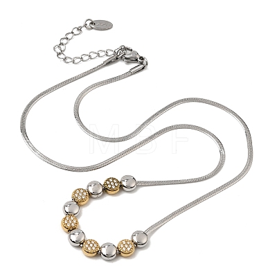 Duo Tone 304 Stainless Steel Micro Pave Clear Cubic Zirconia Beaded Pendant Flat Snake Chain Necklaces SA-CBAB122-01A-1