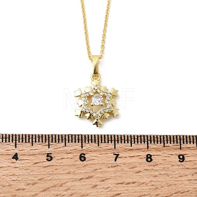 Christmas Snowflake Brass Micro Pave Cubic Zirconia Pendants Necklaces NJEW-L468-01G-A01-1