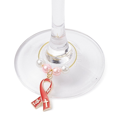 Awareness Ribbon Alloy Enamel Wine Glass Charm AJEW-JO00215-1
