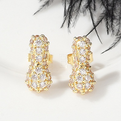 Brass Micro Pave Cubic Zirconia Stud Earrings EJEW-Z091-04G-I-1