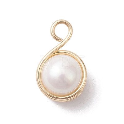 Natural Cultured Freshwater Pearl Copper Wire Wrapped Connector Charms PALLOY-JF02606-1