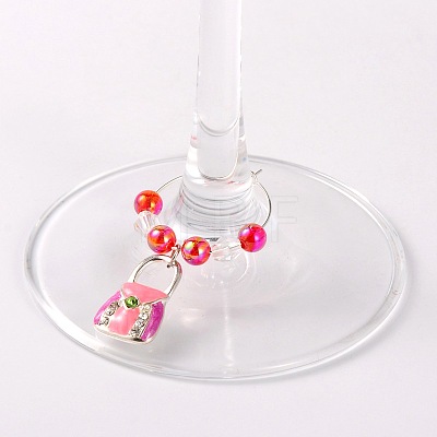 Alloy Enamel Mixed Color Handbag Wine Glass Charms AJEW-JO00026-03-1