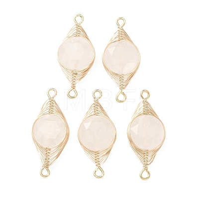 Natural Quartz Crystal Rock Crystal Faceted Hexagonal Cut Flat Round Links Connector Charms with Copper Herringbone Wire-Wrapped KK-Z152-07G-06-1