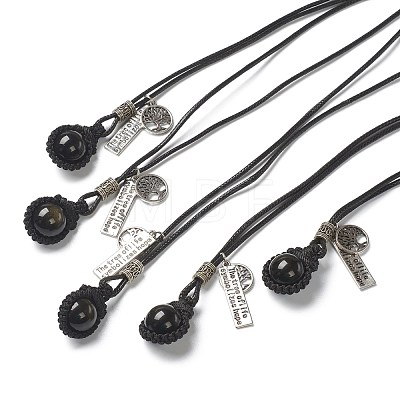 Adjustable Natural Gemstone Pendant Necklaces G-P445-A-1