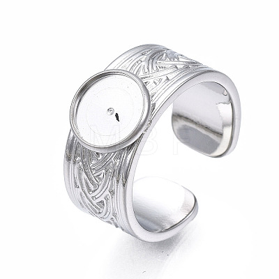 304 Stainless Steel Open Cuff Finger Ring Cabochon Settings STAS-T060-05-M-1