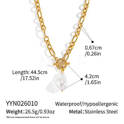 Imitation Baroque Keshi Pearl Teardrop Pendant 304 Stainless Steel Figaro Chain Necklaces with OT Clasps for Women OV1022-1-1