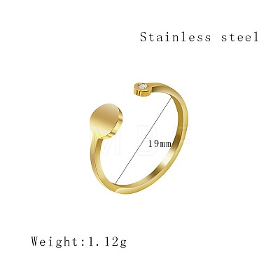 Stainless Steel Flat Round Open Cuff Ring with Cubic Zirconia QB0231-1-1