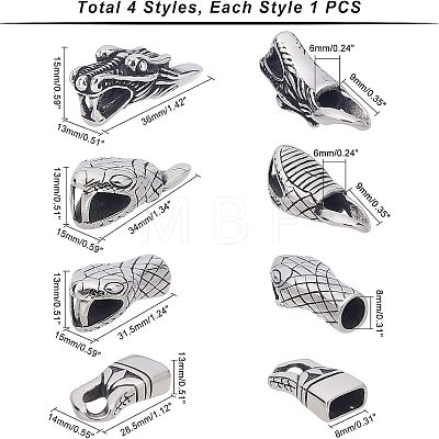 Unicraftale 4Pcs 4 Styles 304 Stainless Steel Cord Ends STAS-UN0020-73AS-1