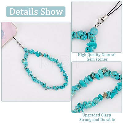 Synthetic Turquoise Chips Beaded Chain Mobile Straps FIND-WH0135-08B-1