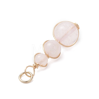 Natural Rose Quartz Round Beaded Pendants PALLOY-JF04700-01-1
