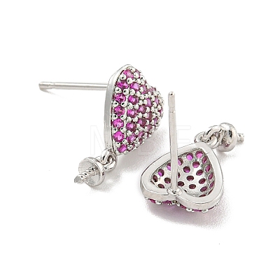 Rack Plating Brass Micro Pave Hot Pink Cubic Zirconia Stud Earring Finding EJEW-C102-05P-02A-1