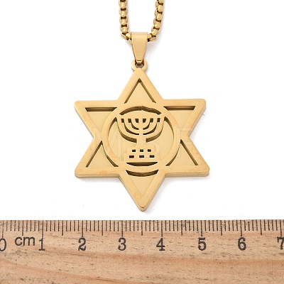 Hanukkah 304 Stainless Steel Star of David Pendant Necklaces NJEW-Z058-02G-1