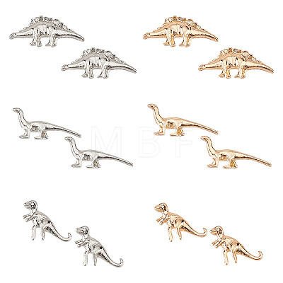 6Pcs 6 Style Tyrannosaurus & Stegosaurus & Brontosaurus Alloy Stud Earrings for Women EJEW-AN0002-71-1