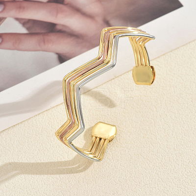 Multi-layer Geometric Wave Pattern Iron Open Cuff Bracelet for Women LS-US3742-1