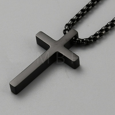 Stainless Steel Cross Pendant Necklace with Box Chains NJEW-WH0016-48EB-1