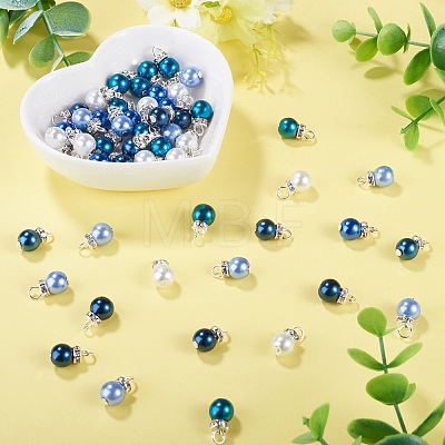 70Pcs 5 Colors Glass Pearl Pendants PALLOY-TAC0321-1