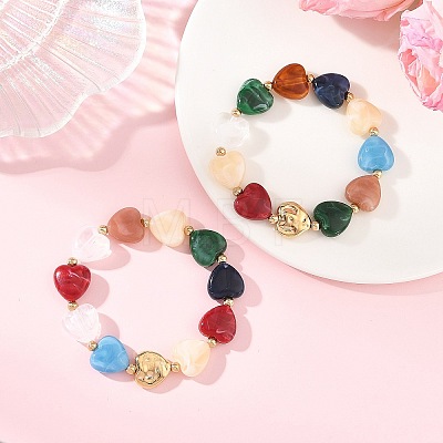 Acrylic Beads & CCB Plastic Beads Stretch Bracelets for Women BJEW-JB14199-1