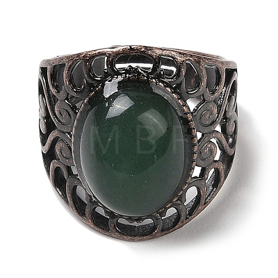 Natural Green Aventurine Oval Adjustable Rings RJEW-K271-06R-18-1