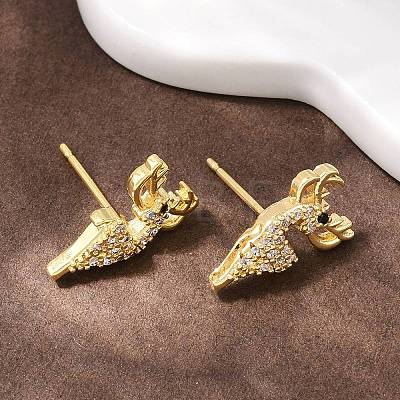 Brass Micro Pave Clear Cubic Zirconia Deer Stud Earrings EJEW-F400-27B-G-1