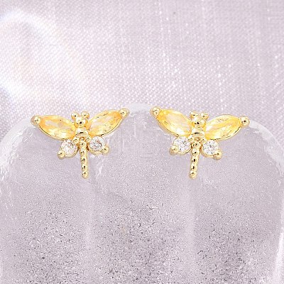 Brass Micro Pave Cubic Zirconia Stud Earrings for Women KK-A305-08G-07-1