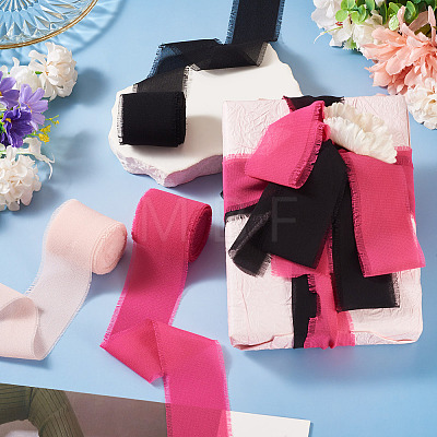 3 Rolls Polyester Raw Edges Ribbons SRIB-TAC0002-26C-1