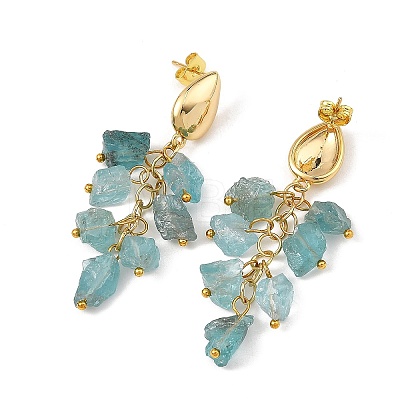 Brass with Raw Rough Natural Aquamarine Beads Stud Dangle Earrings EJEW-JE07474-02-1