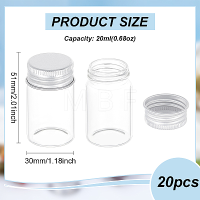 BENECREAT 20Pcs Glass Bead Containers CON-BC0007-31A-1