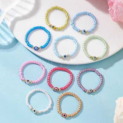 10Pcs 10 Colors Glass Bead Finger Rings RJEW-MZ00033-1
