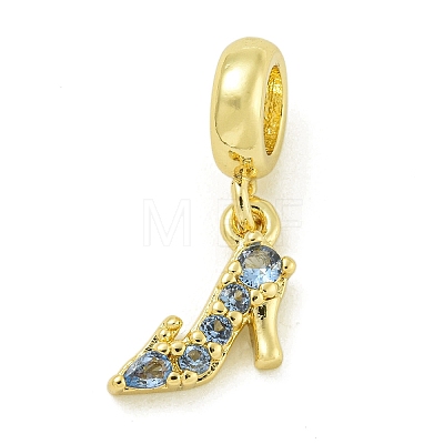 Rack Plating Brass Pave Cornflower Blue Cubic Zirconia High-heeled Shoes European Dangle Charms KK-Z067-57G-1