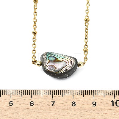 Natural Abalone Shell/Paua Shell Nuggets Pendant 304 Stainless Steel Satellite Chain Necklaces for Women NJEW-JN06092-1
