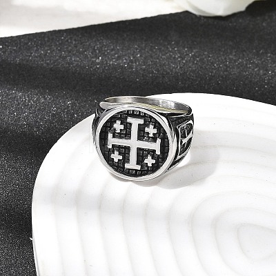 Jerusalem Cross 304 Stainless Steel Finger Rings for Men RJEW-D339-01B-AS-1