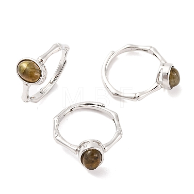 Oval Natural Labradorite Adjustable Rings RJEW-Q817-04P-02-1