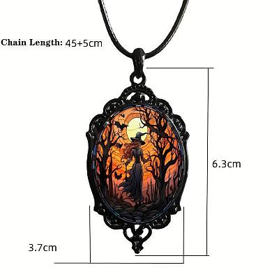 Oval Gothic Alloy Glass Halloween Pendant Necklaces for Women FS-WG73C21-03-1