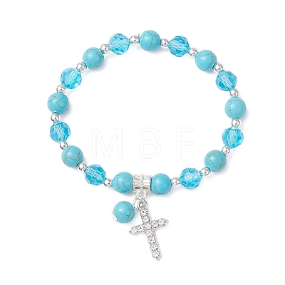 2Pcs Cross Alloy Rhinestone Charm Bracelets BJEW-JB12882-1
