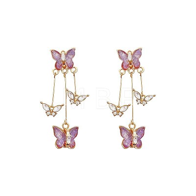 Butterfly Alloy Rhinestone Dangle Stud Earrings FS-WG259EB-01-1