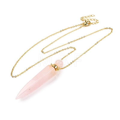 Natural Rose Quartz Bullet Shaped Perfume Bottle Pendant Necklaces G-B089-02G-02-1