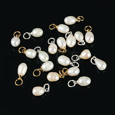 20Pcs 2 Styles Natural Cultured Freshwater Pearl Rice Charms PALLOY-TA00379-1